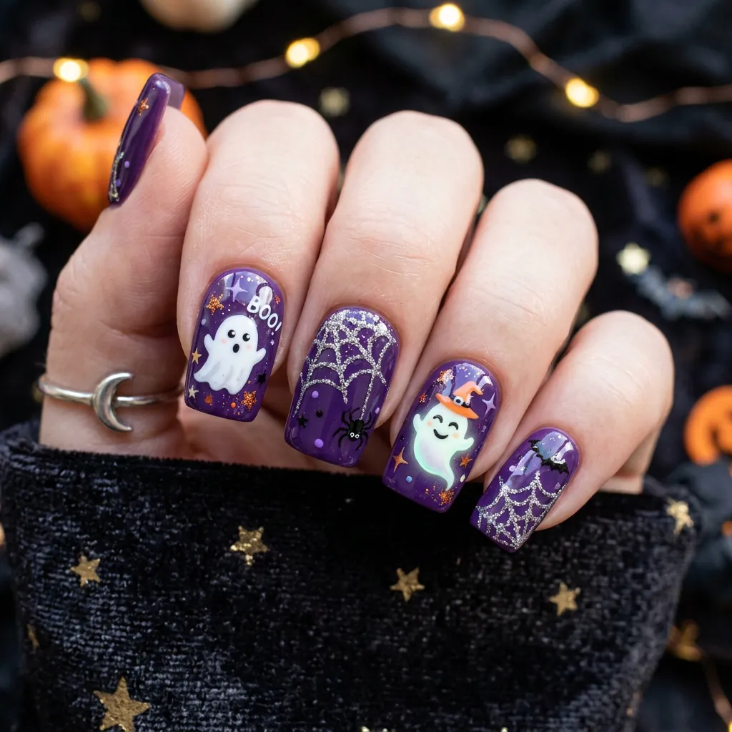 Purple Press On Halloween Nails Ideas