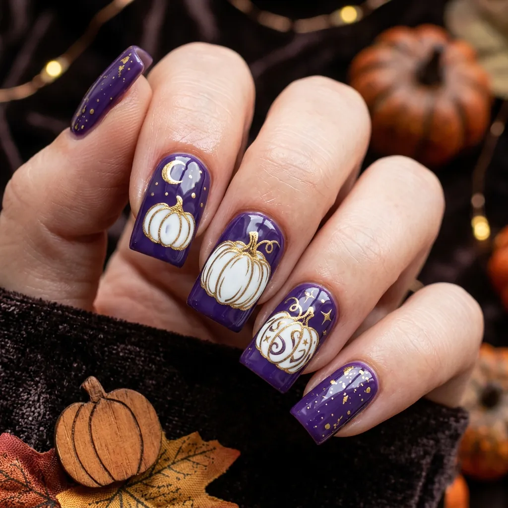 Purple Pumpkin Nails Ideas