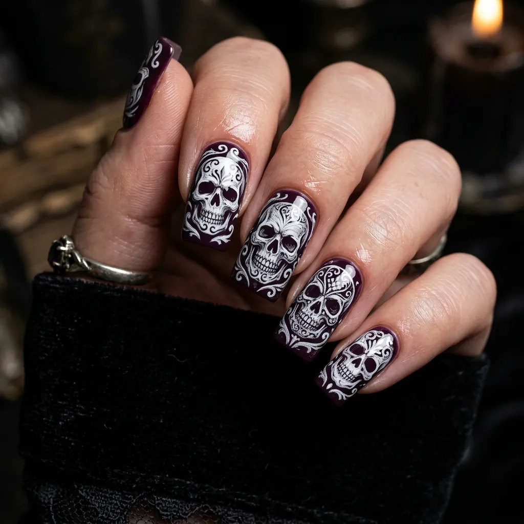 Purple Skull Nails Ideas