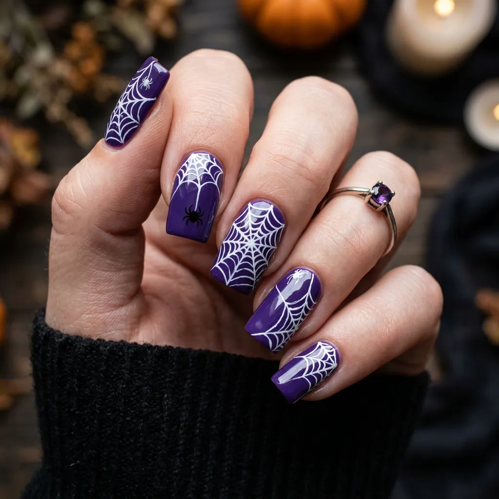 Purple Spider Web Nails Ideas