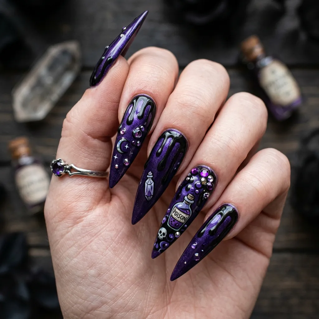 Purple Stiletto Halloween Nails Ideas