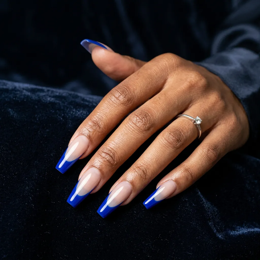 Royal Blue French Tip Coffin Nails