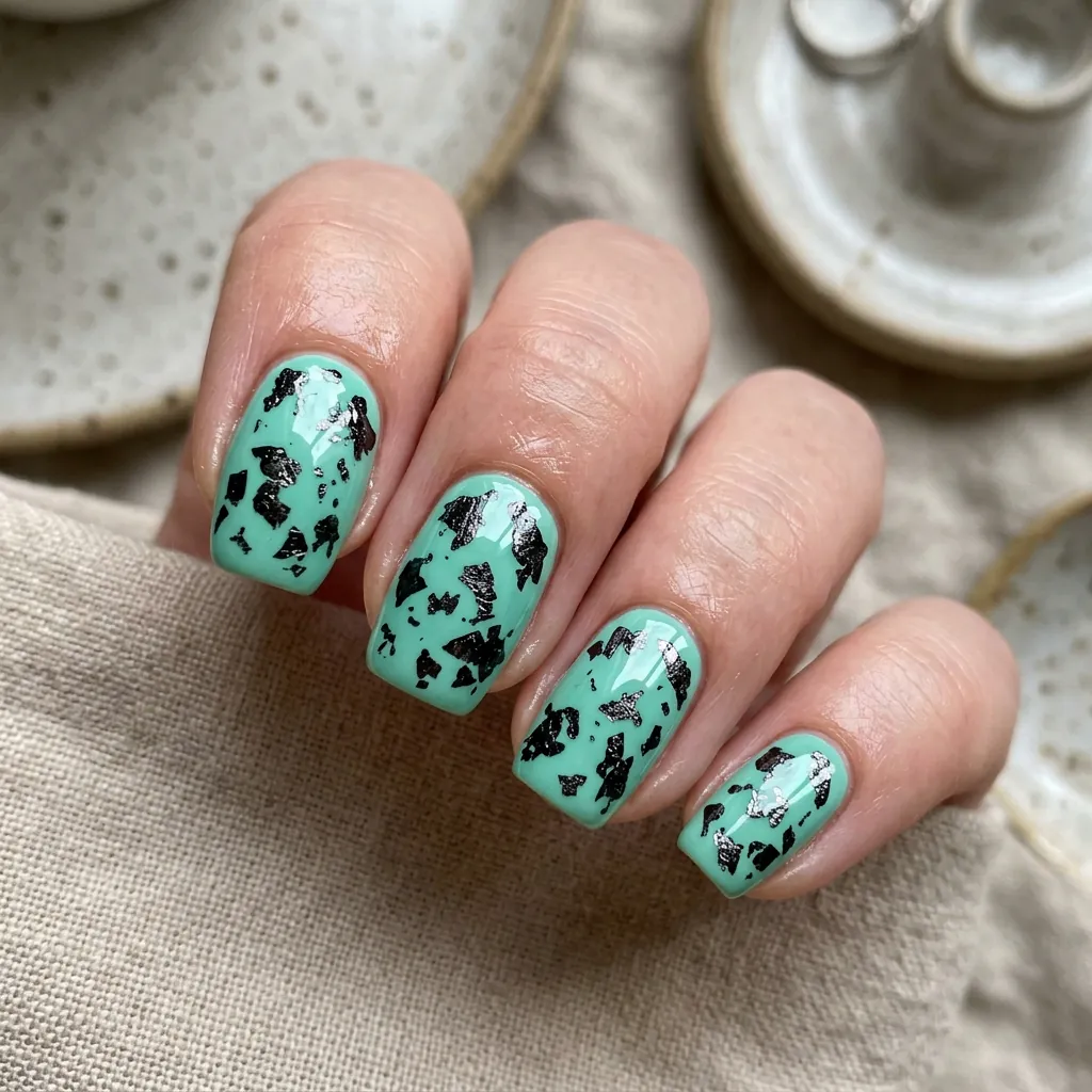 Black Foil Flakes on Seafoam Green Base Idea