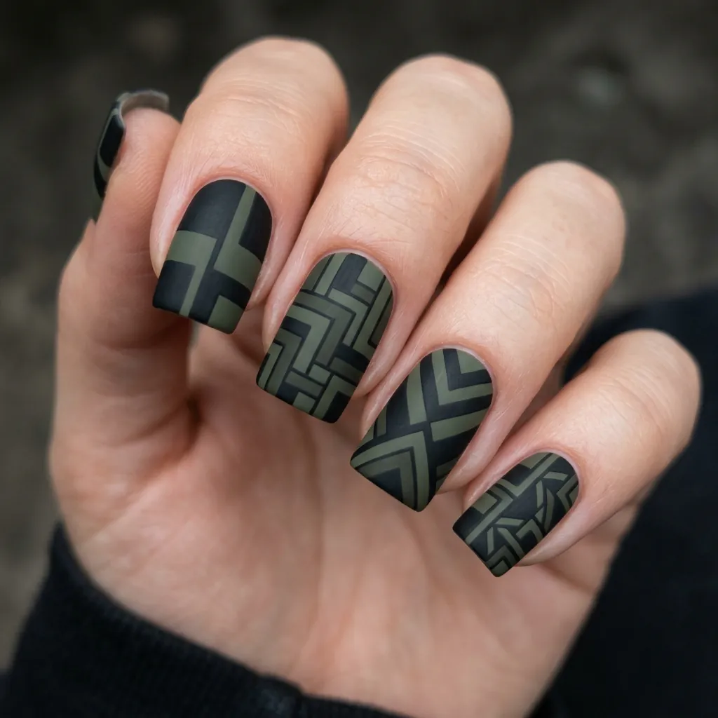 Dark Olive and Black Geometric Pattern Idea