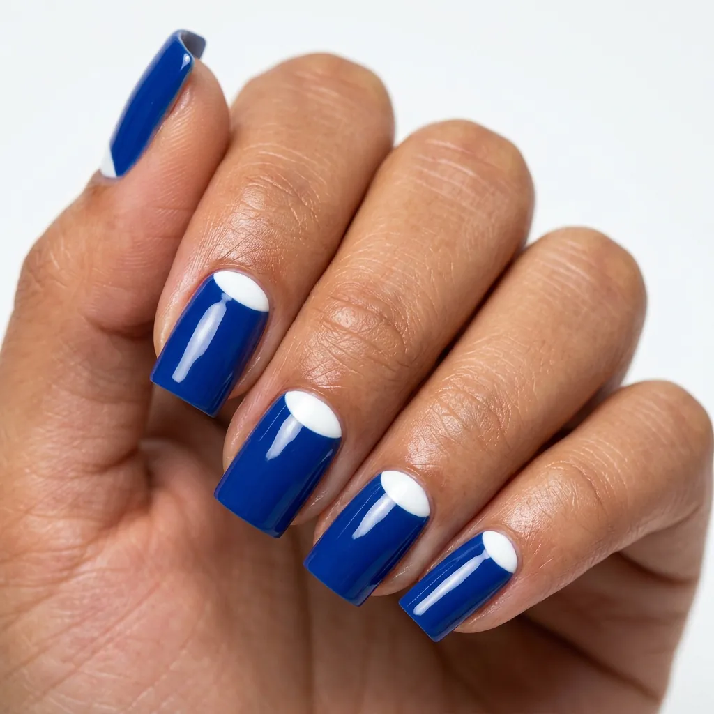 Cobalt Blue Half Moon Nails