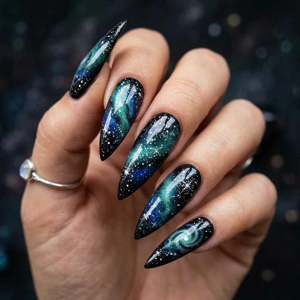 Shimmering Teal and Black Galaxy Design Idea