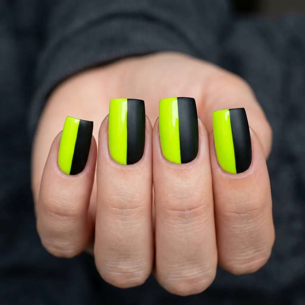 Vertical Split Black and Chartreuse Green Idea