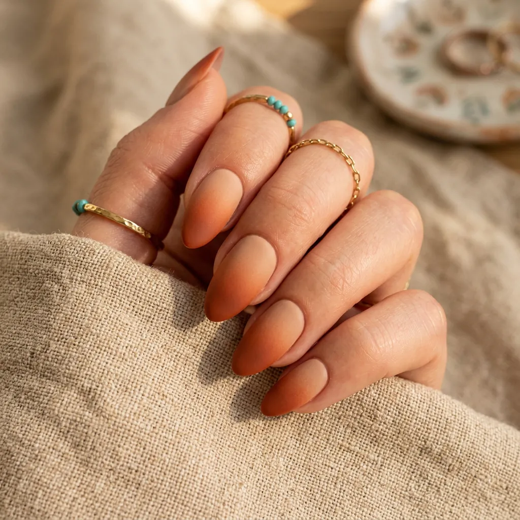 35 Awesome Summer Ombre Nails Ideas for Every Vibe This Season 2026 17 Warm Terracotta Ombre Nails