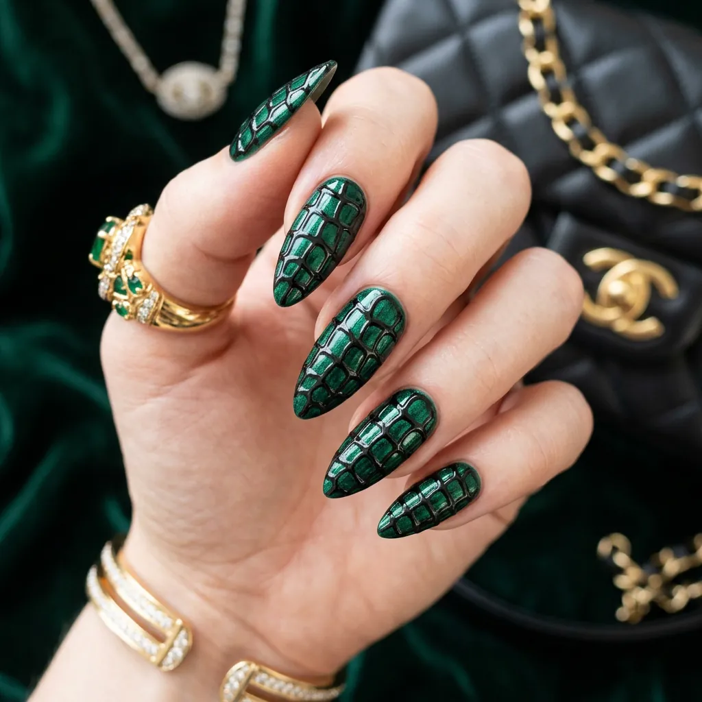 Crocodile Print in Emerald and Shiny Black Idea