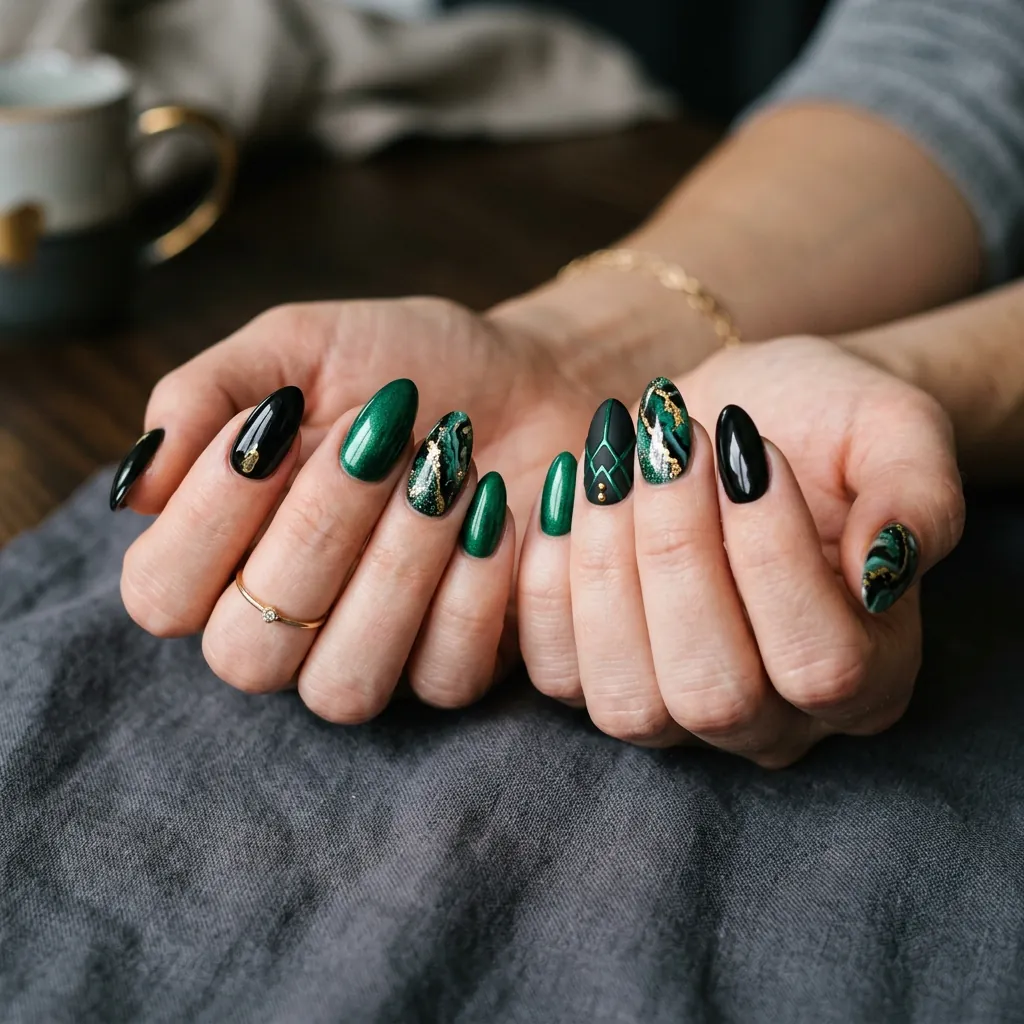 black and green nails