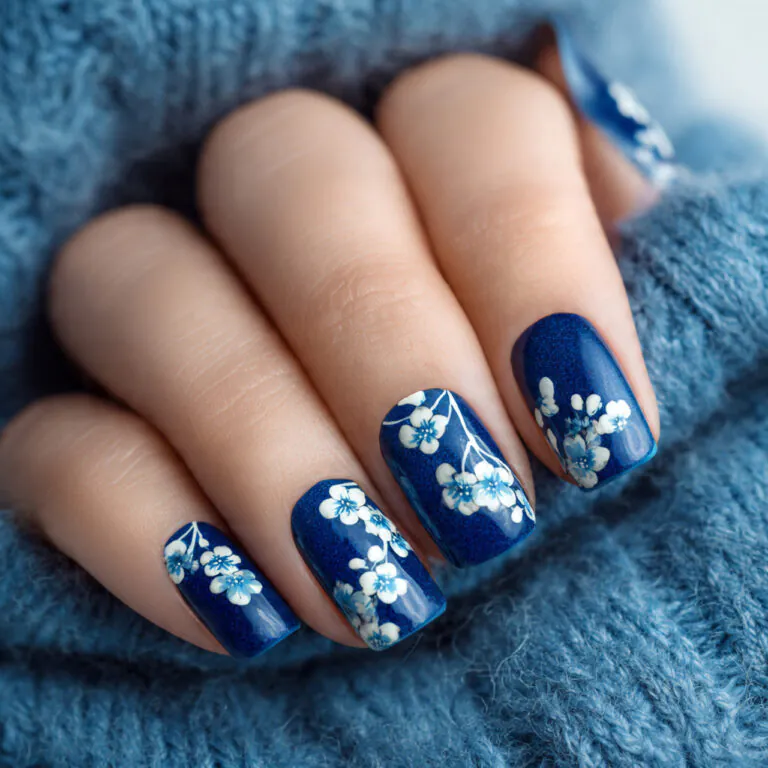 32 Top Blue and White Floral Nail Designs: Elegant Flower Art to Try 27 blue and white floral nail designs