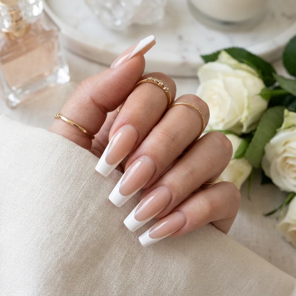 french tip coffin nails
