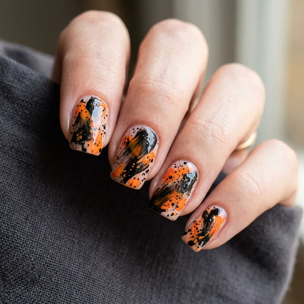 Black and Orange Abstract Nails