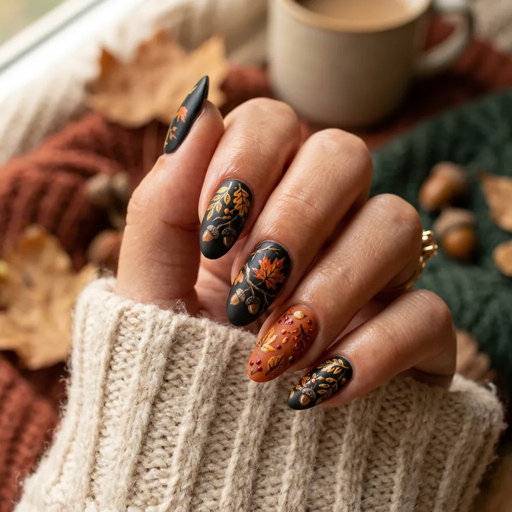 Black and Orange Autumn Nails