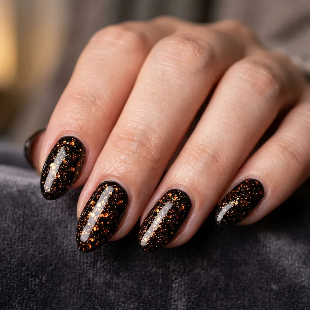 Black and Orange Glitter Nails