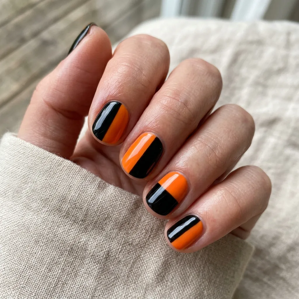 Short Black and Orange Nails