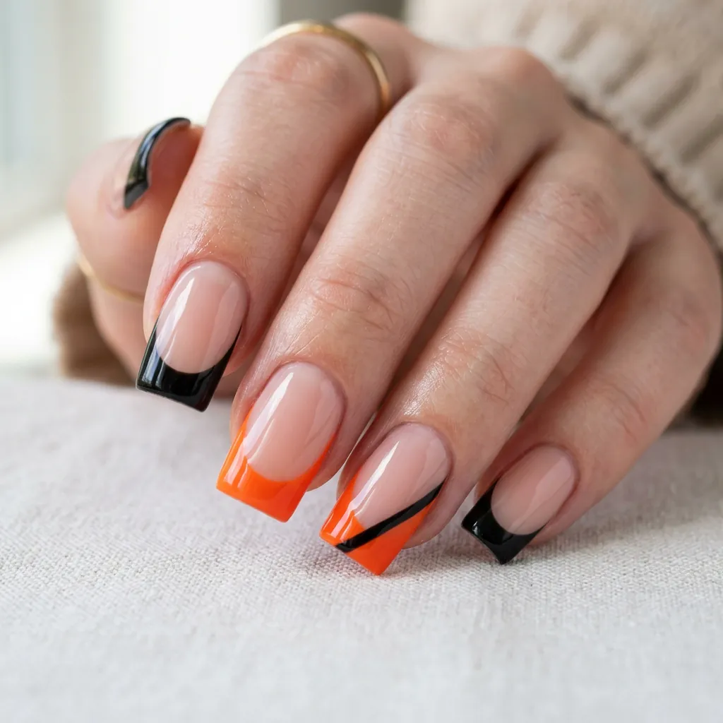 Black and Orange French Tip Nails