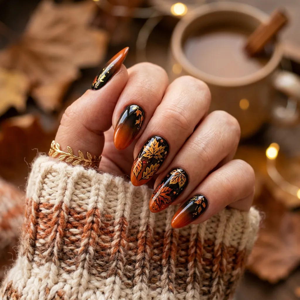 Black and Orange Fall Nails