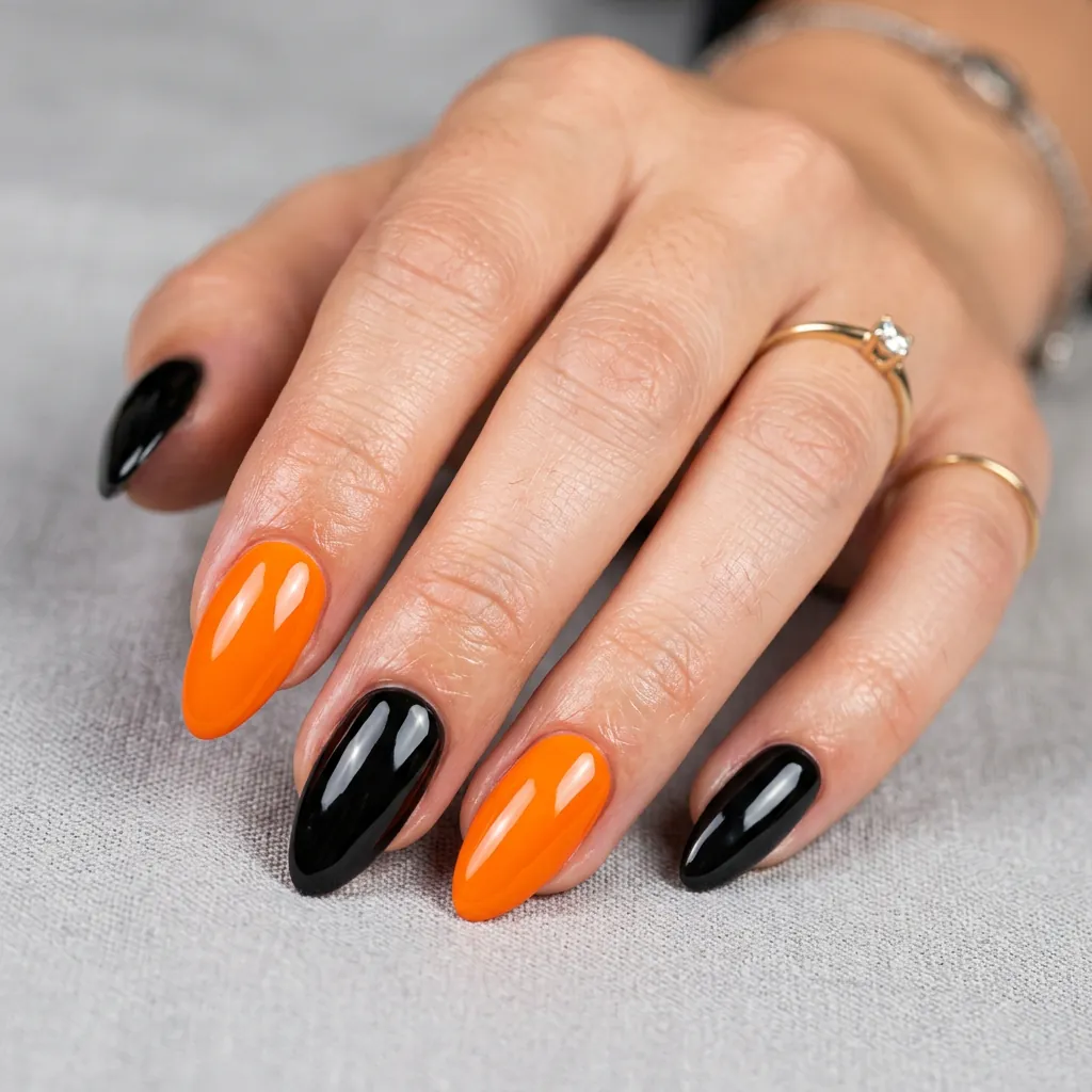 Black and Orange Gel Nails