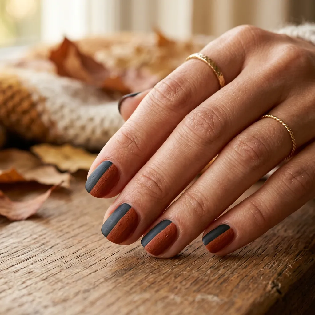 Black and Burnt Orange Nails