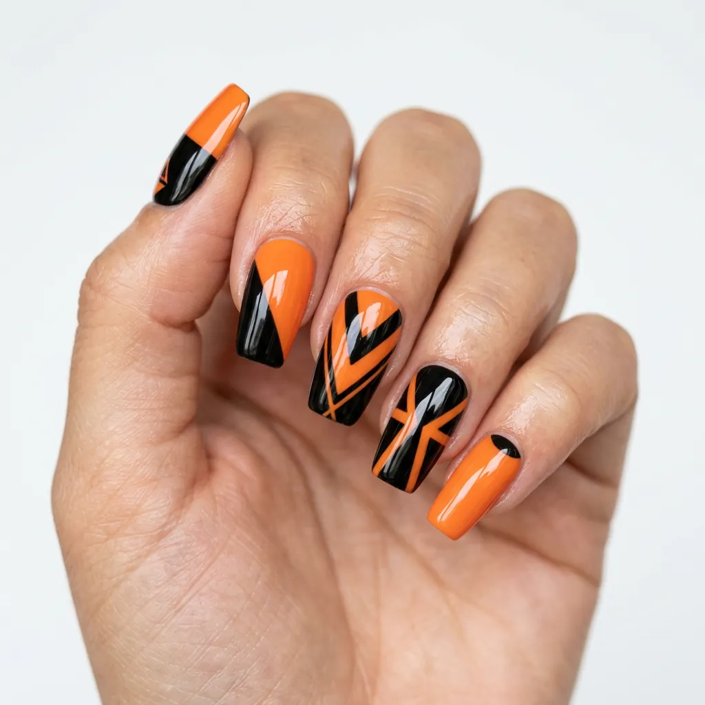 Black and Orange Press On Nails