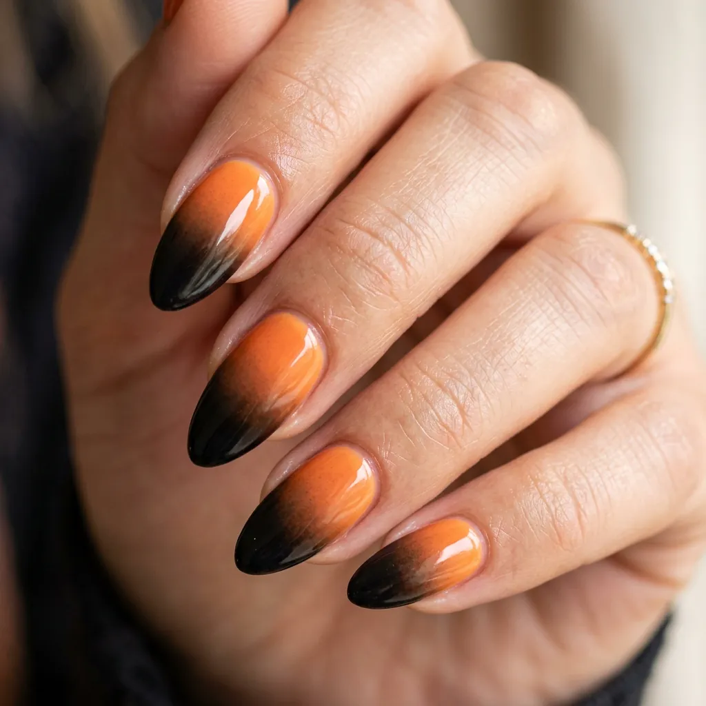 Orange and Black Ombre Nails