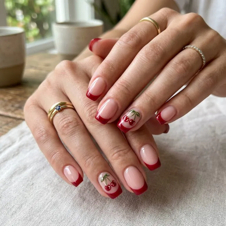 cherry french tip nails