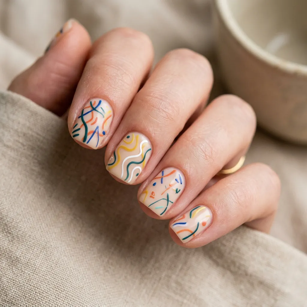 Abstract Line Short Nail Ideas