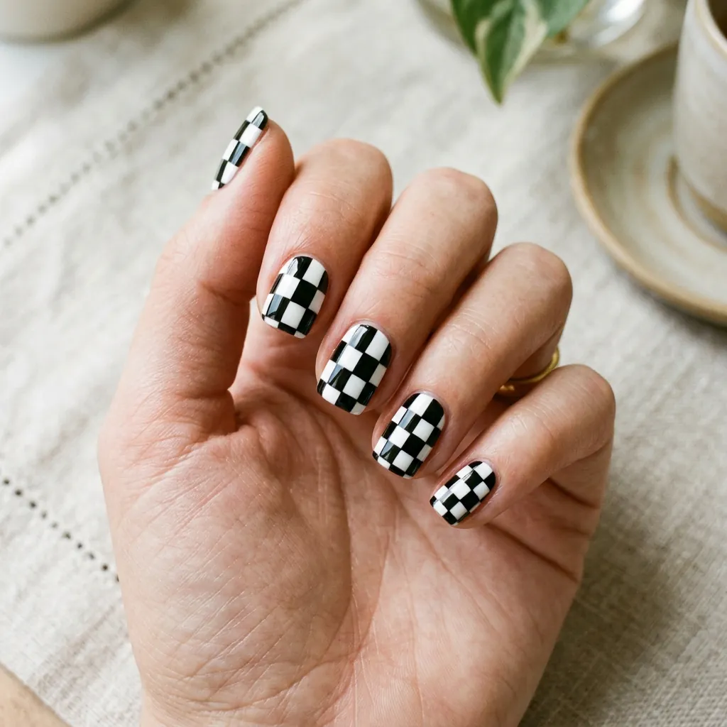 Checkerboard Short Nail Ideas