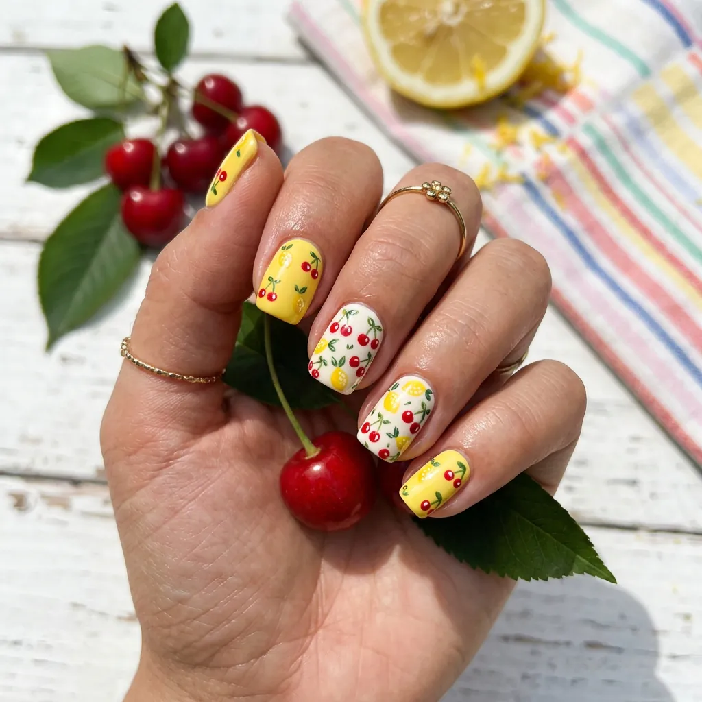 Fruit Print Short Nail Ideas
