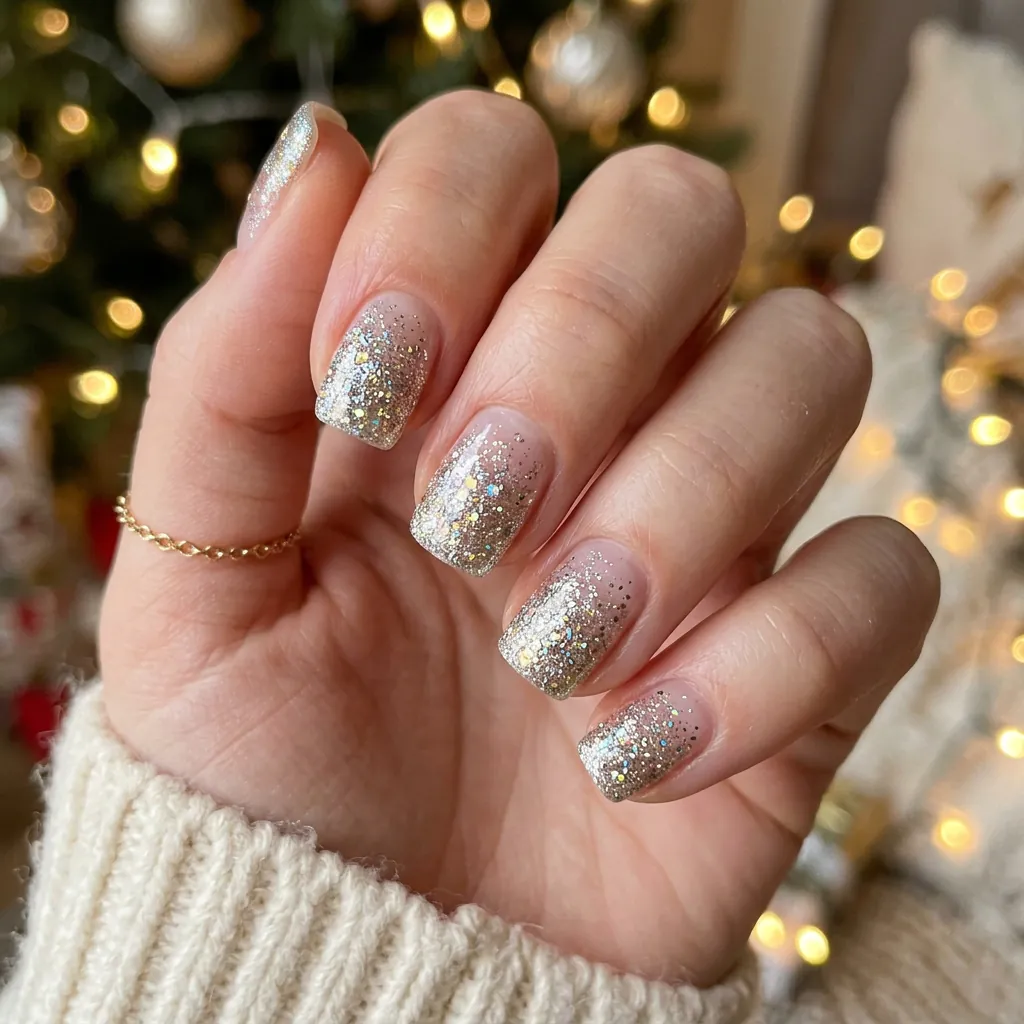 Gradient Glitter Short Nail Ideas
