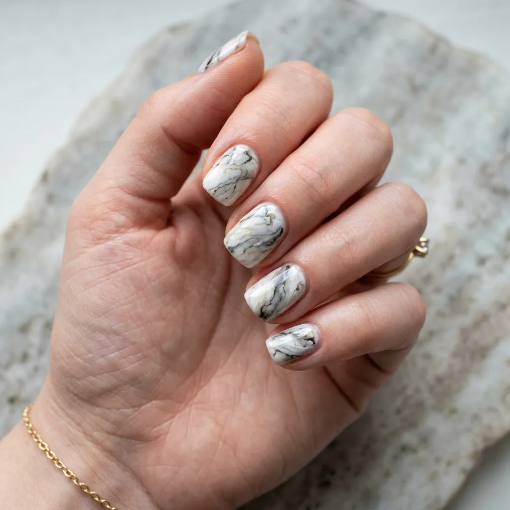 Marble Effect Short Nail Ideas