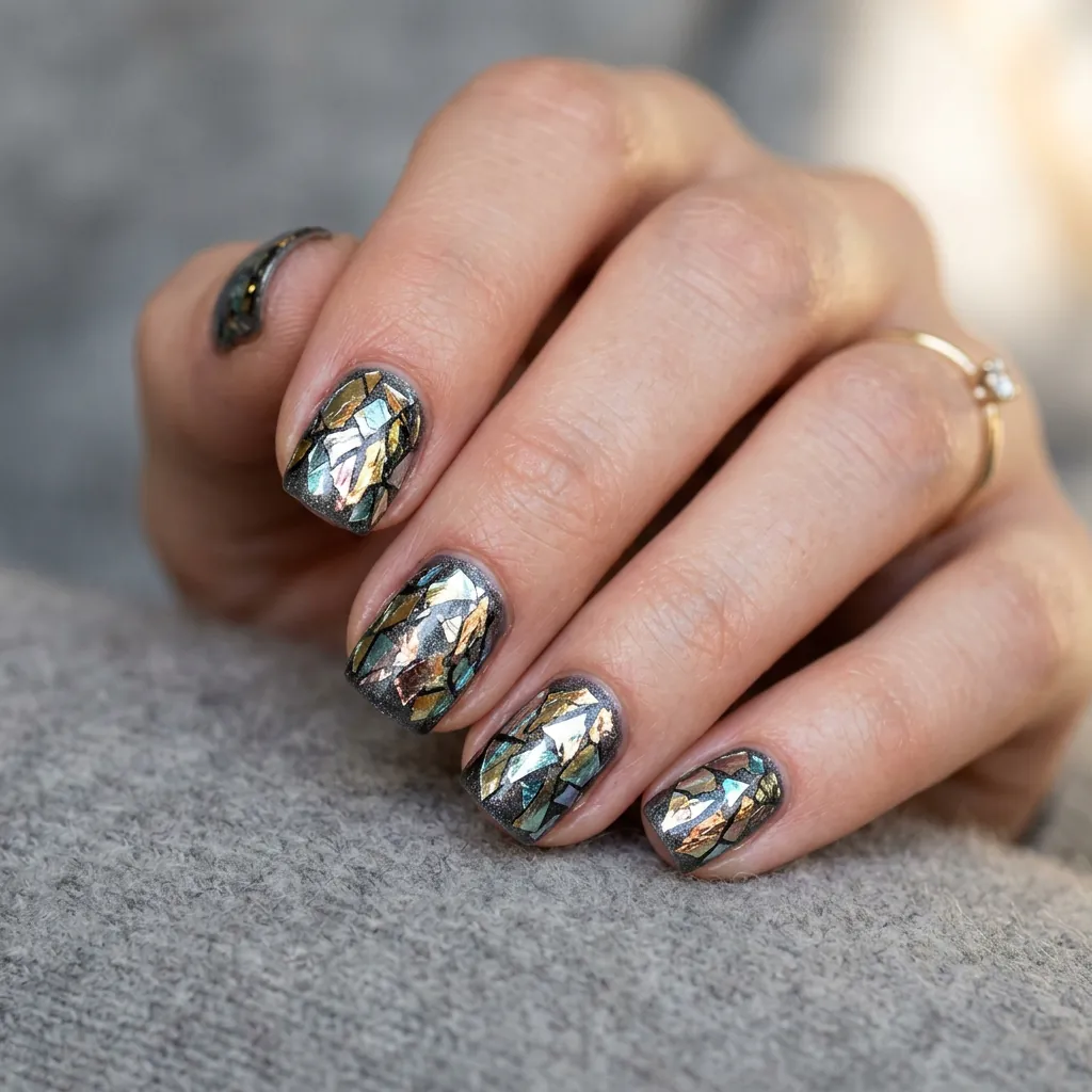 Metallic Foil Short Nail Ideas
