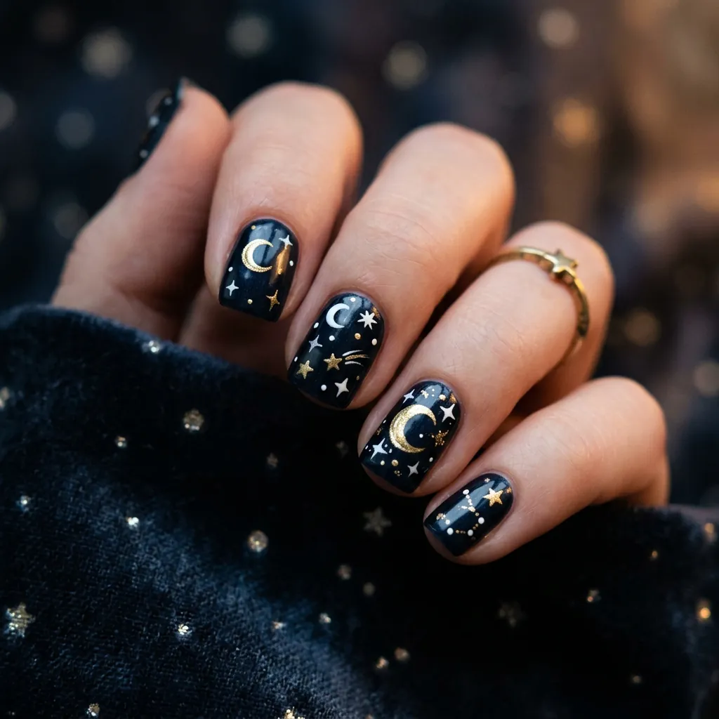 Star and Moon Short Nail Ideas