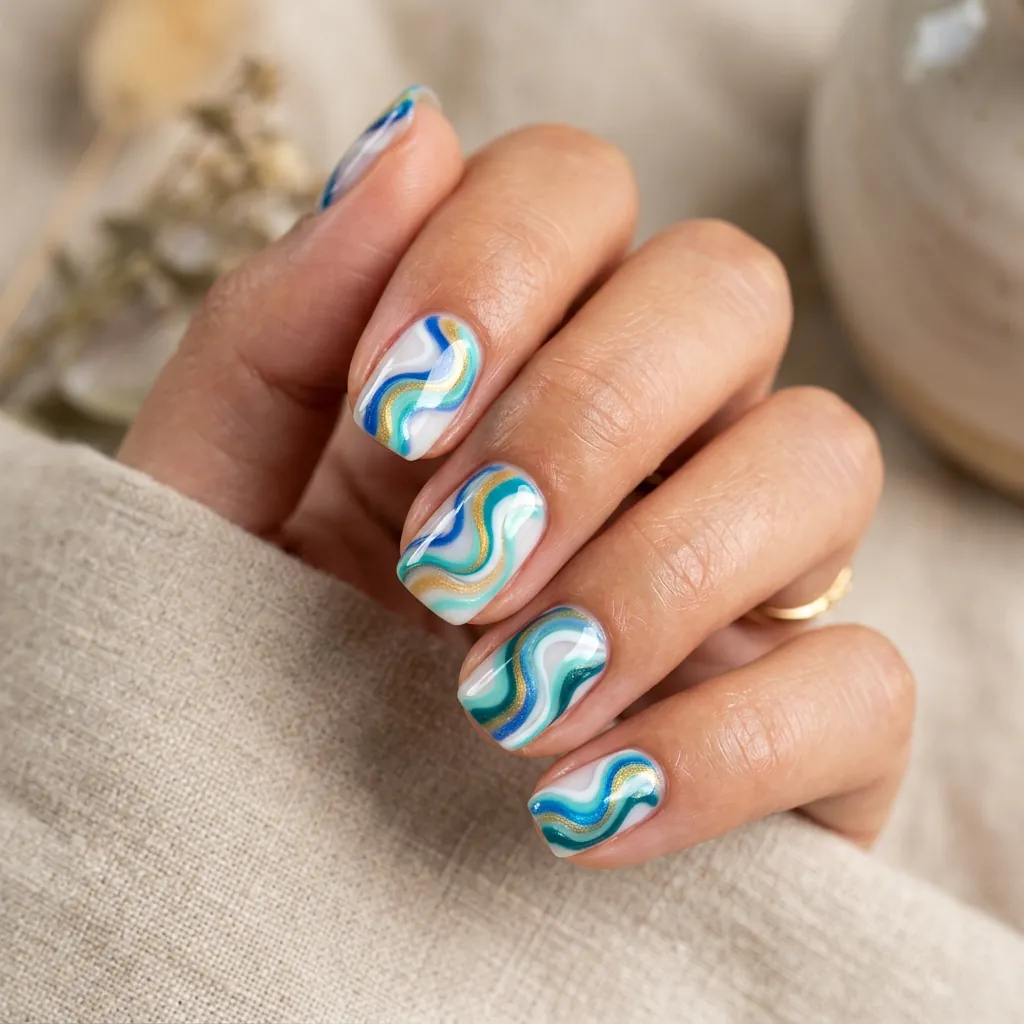 Swirl Pattern Short Nail Ideas